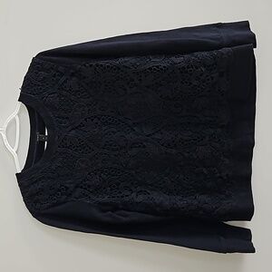 J Crew Vintage Silk Lined Lace Front Crewneck Sweatshirt Medium